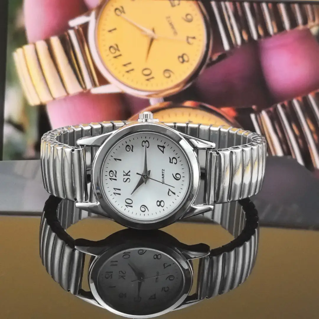 Middle-Aged and Elderly Pointer Digital Face Men and Women Quartz Large Dial Watch Elastic Band Couple Fashion Wholesale