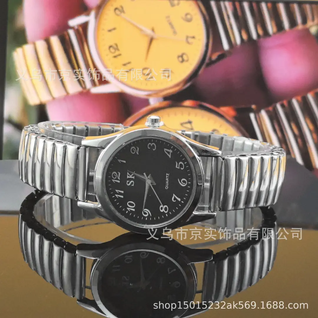 Middle-Aged and Elderly Pointer Digital Face Men and Women Quartz Large Dial Watch Elastic Band Couple Fashion Wholesale