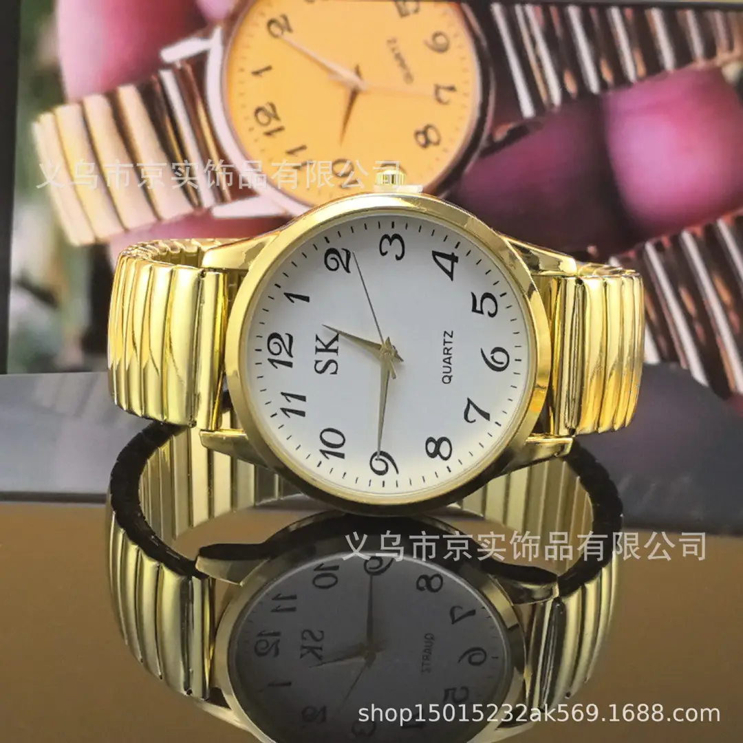 Middle-Aged and Elderly Pointer Digital Face Men and Women Quartz Large Dial Watch Elastic Band Couple Fashion Wholesale