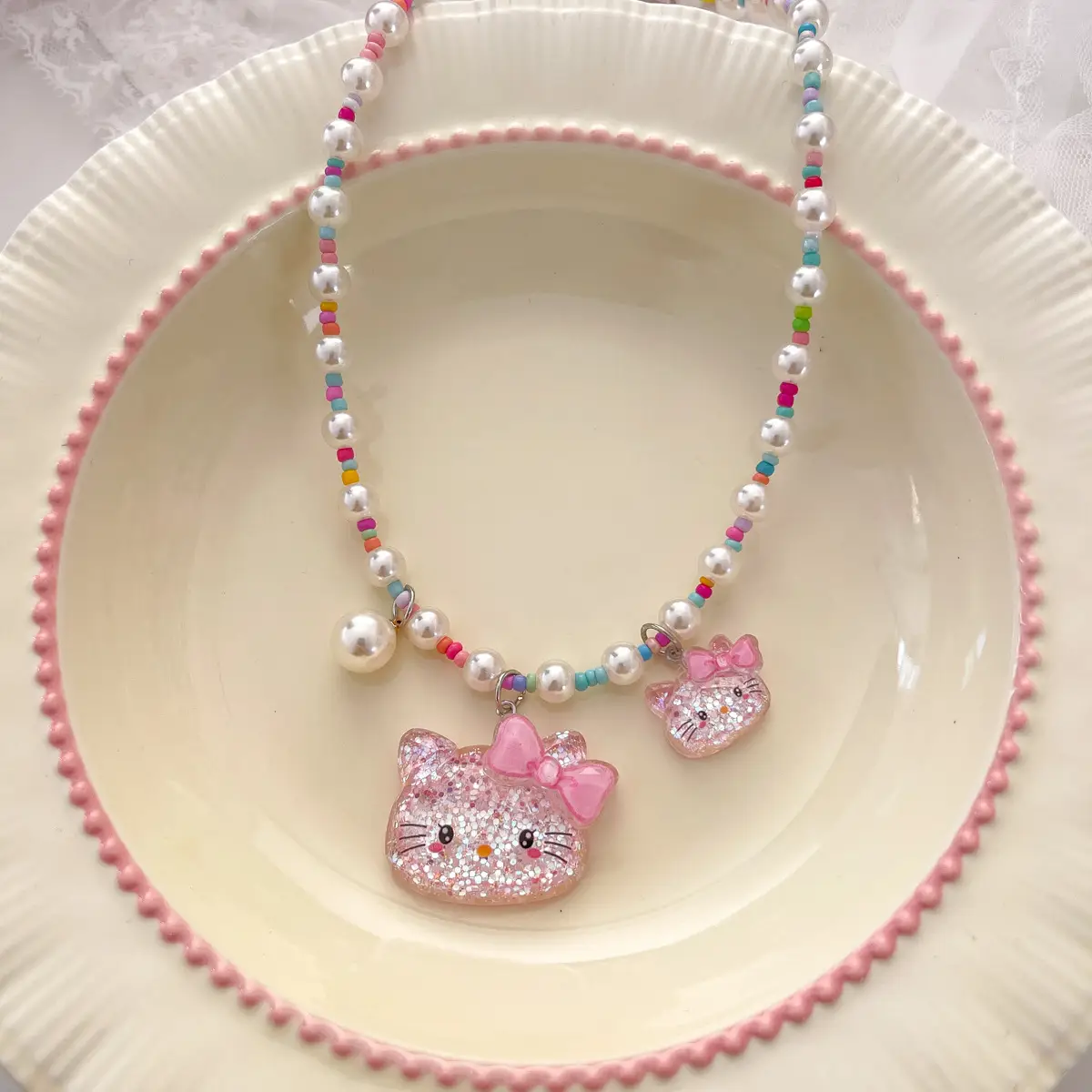 New Cartoon Kroomi Children's Necklace Little Girl Colorful Beaded Neck Chain - Image 4