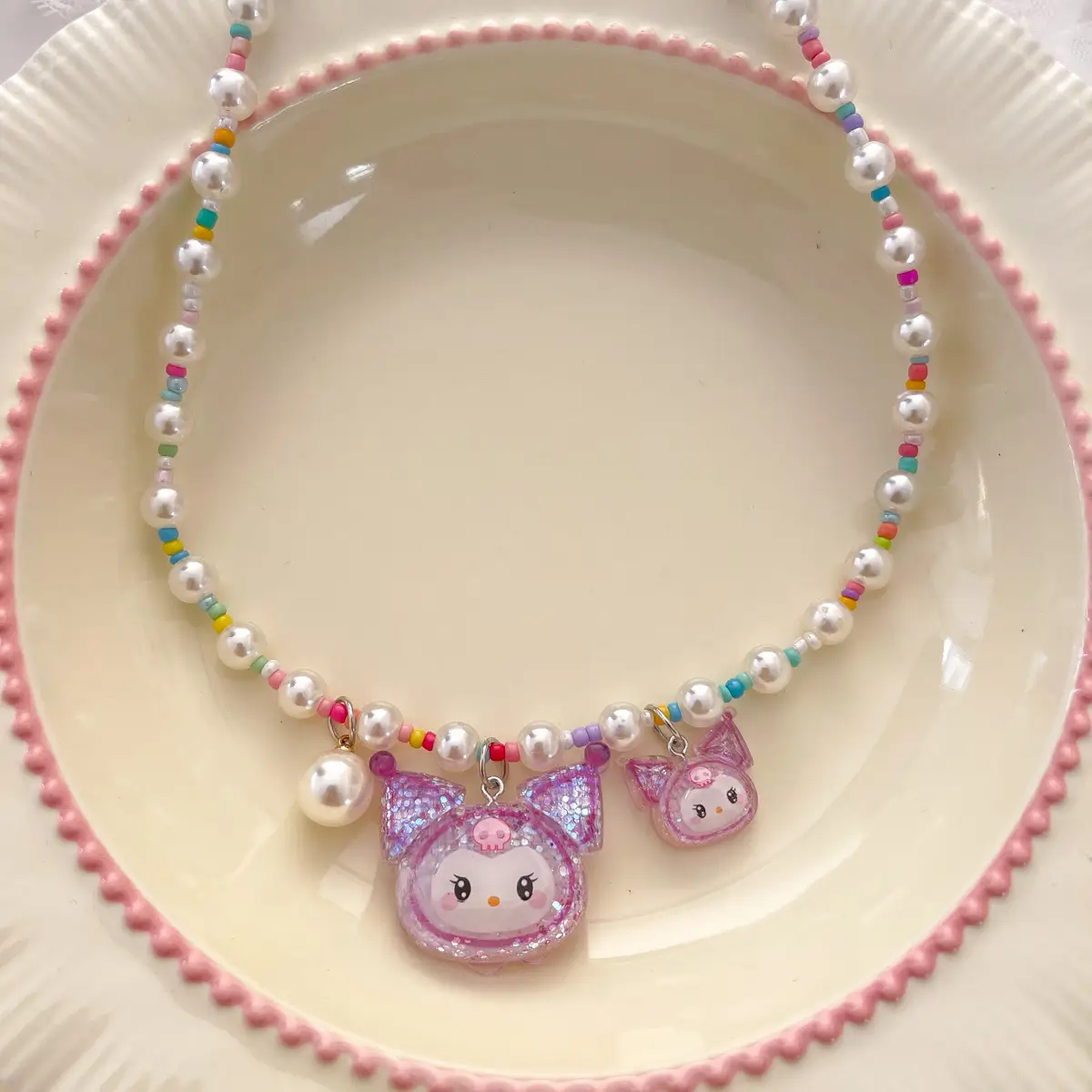 New Cartoon Kroomi Children's Necklace Little Girl Colorful Beaded Neck Chain - Image 5