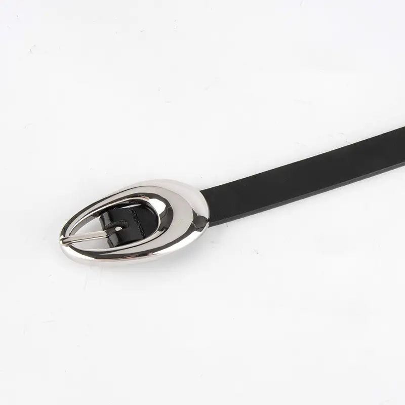 Women Black Leather Belt with Silver Buckle - Image 4