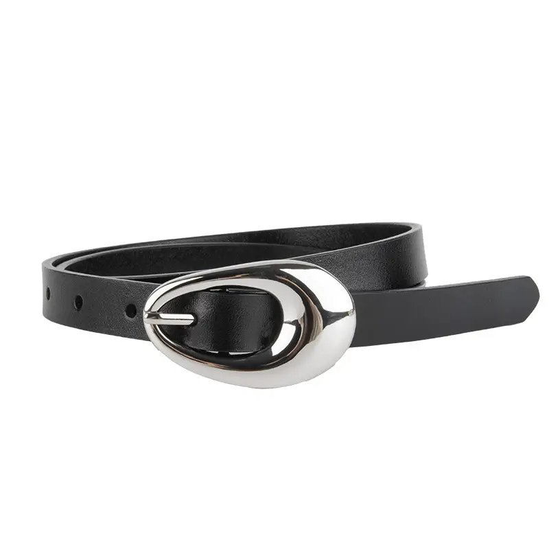 Women Black Leather Belt with Silver Buckle - Image 7