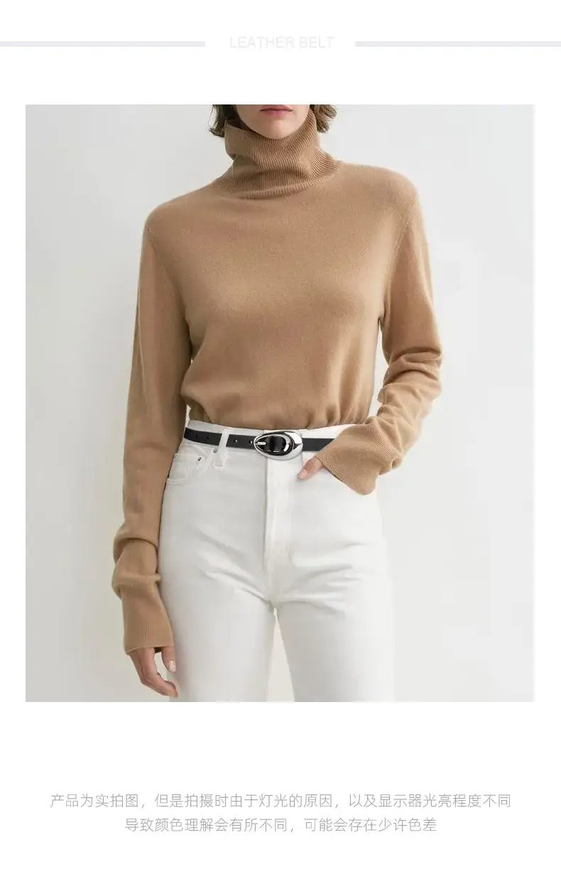 Women Black Leather Belt with Silver Buckle — feature 1