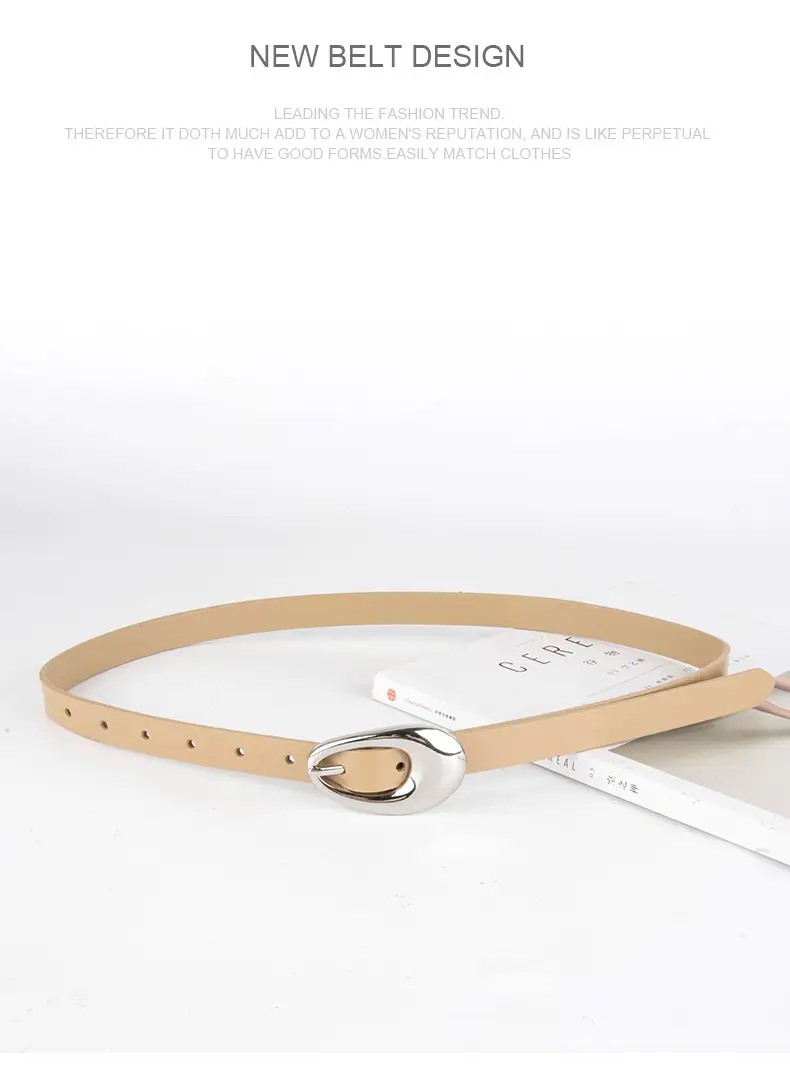 Women Black Leather Belt with Silver Buckle — feature 12