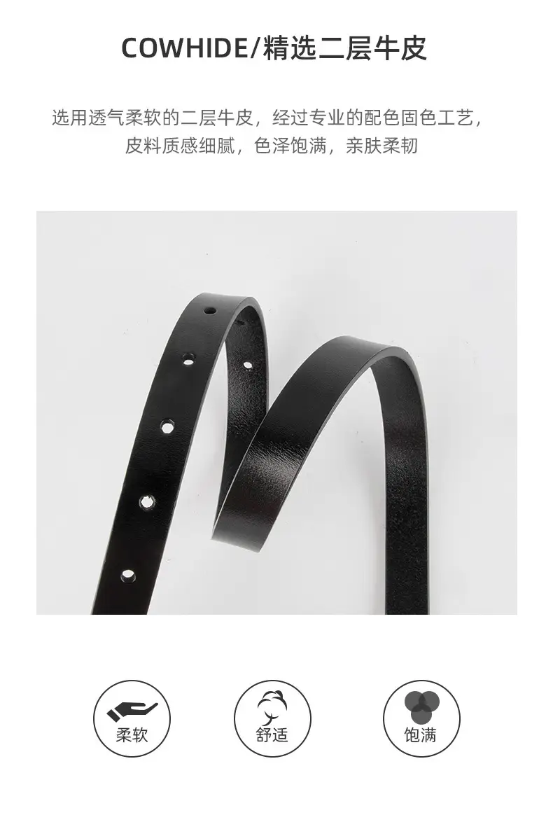 Women Black Leather Belt with Silver Buckle — feature 5