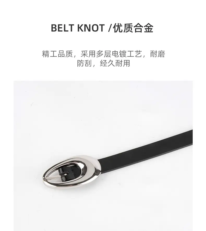 Women Black Leather Belt with Silver Buckle — feature 6