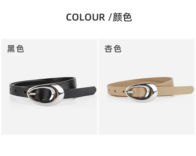Women Black Leather Belt with Silver Buckle — feature 8