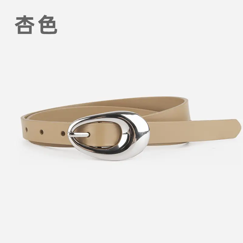 Women Black Leather Belt with Silver Buckle - Image 2