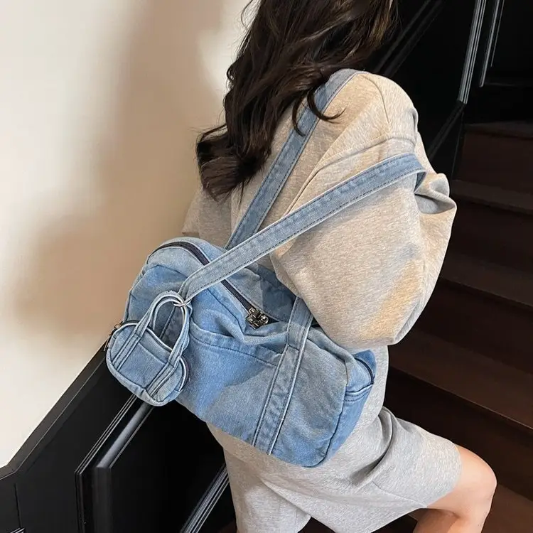 Retro Denim Crossbody Bag for Women Large Capacity - Image 8