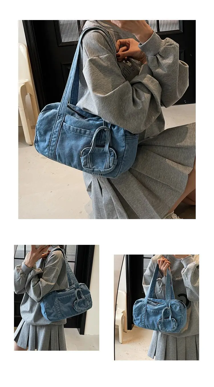 Retro Denim Crossbody Bag for Women Large Capacity — feature 11