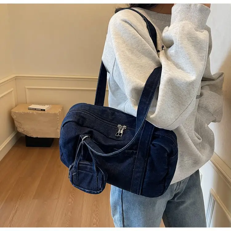 Retro Denim Crossbody Bag for Women Large Capacity — feature 16