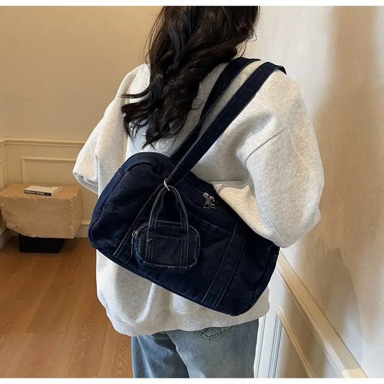 Retro Denim Crossbody Bag for Women Large Capacity — feature 18