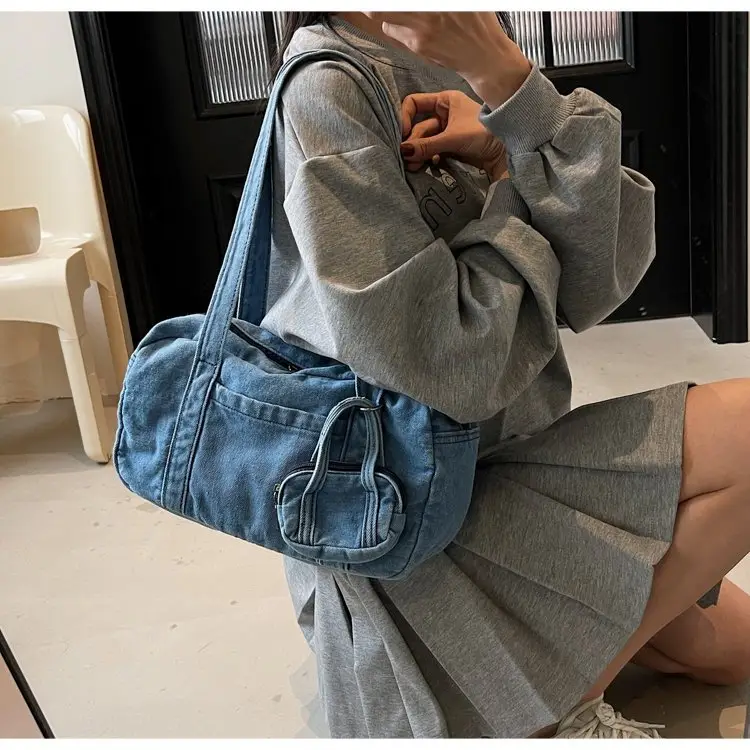 Retro Denim Crossbody Bag for Women Large Capacity — feature 24