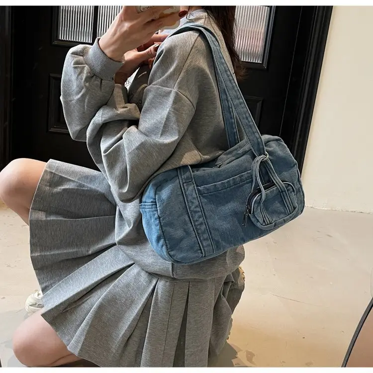 Retro Denim Crossbody Bag for Women Large Capacity — feature 25