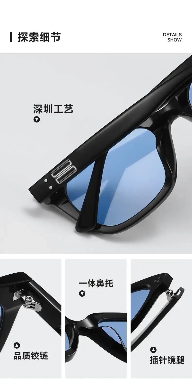 Men's Gradient Sunglasses Black Frame Light Blue — feature 4