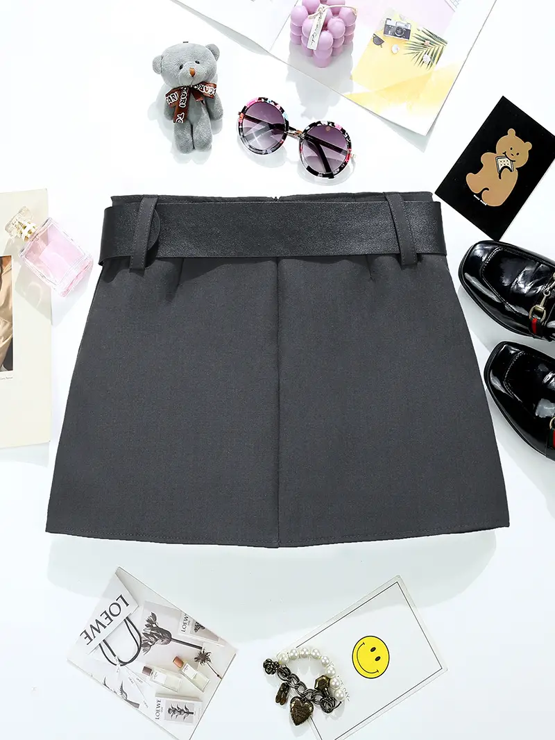 Black Wide Belt Hip Skirt Set for Women — feature 10