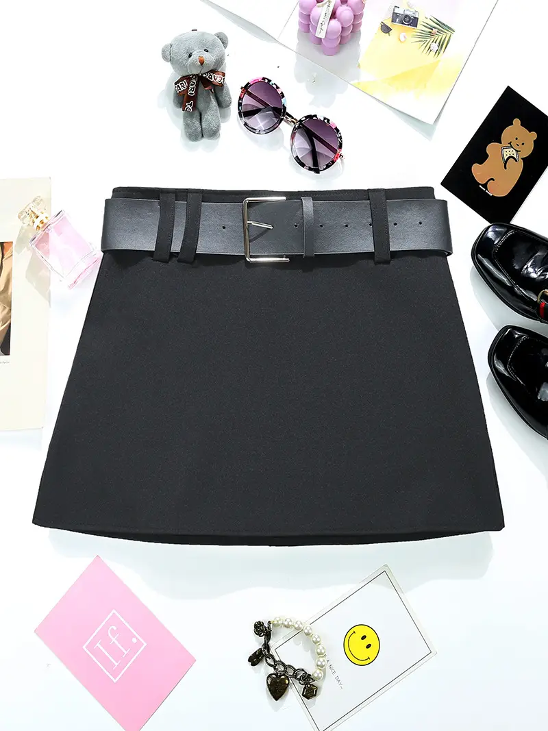 Black Wide Belt Hip Skirt Set for Women — feature 4