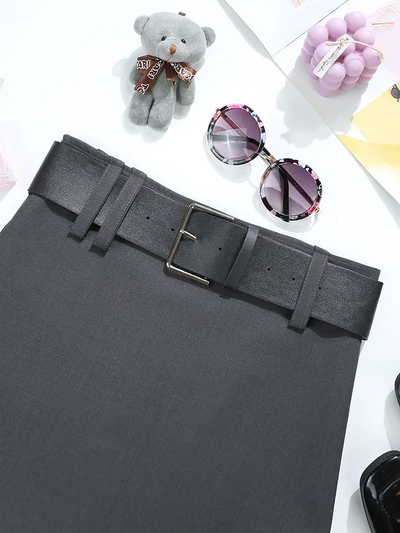 Black Wide Belt Hip Skirt Set for Women — feature 5