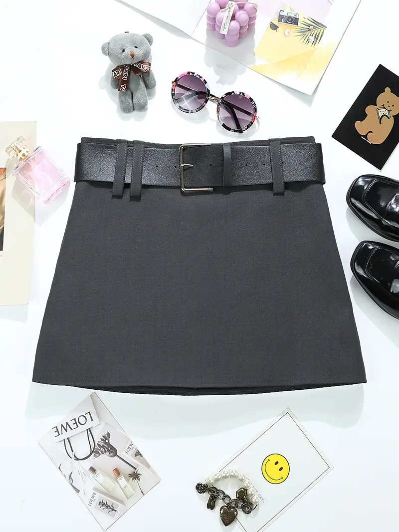 Black Wide Belt Hip Skirt Set for Women — feature 9