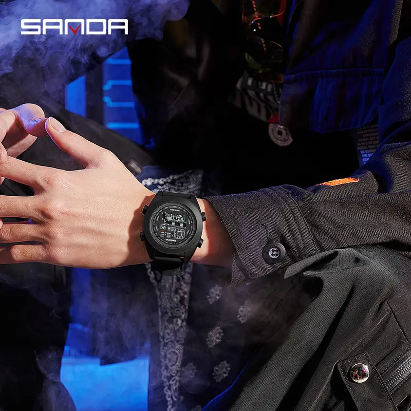 Sanda Digital Fitness Watch Black Waterproof Night Vision