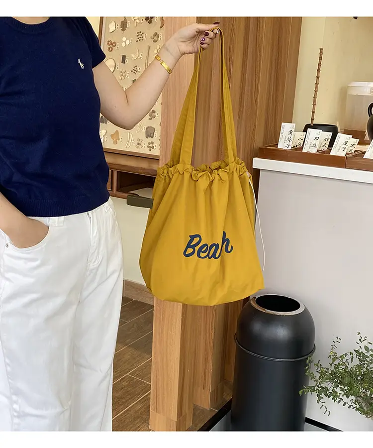 Yellow Canvas Shoulder Bag for Women New Size Artistic Design — feature 19
