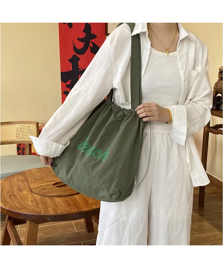 Yellow Canvas Shoulder Bag for Women New Size Artistic Design — feature 34