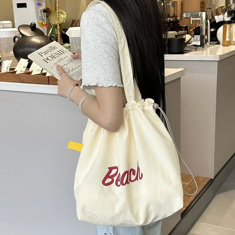 Yellow Canvas Shoulder Bag for Women New Size Artistic Design - Image 10