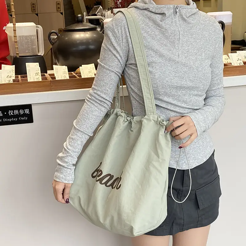 Yellow Canvas Shoulder Bag for Women New Size Artistic Design - Image 5