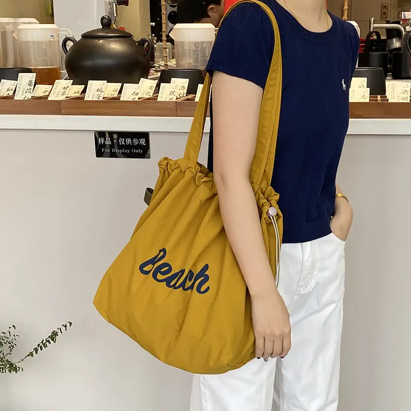 Yellow Canvas Shoulder Bag for Women New Size Artistic Design - Image 8