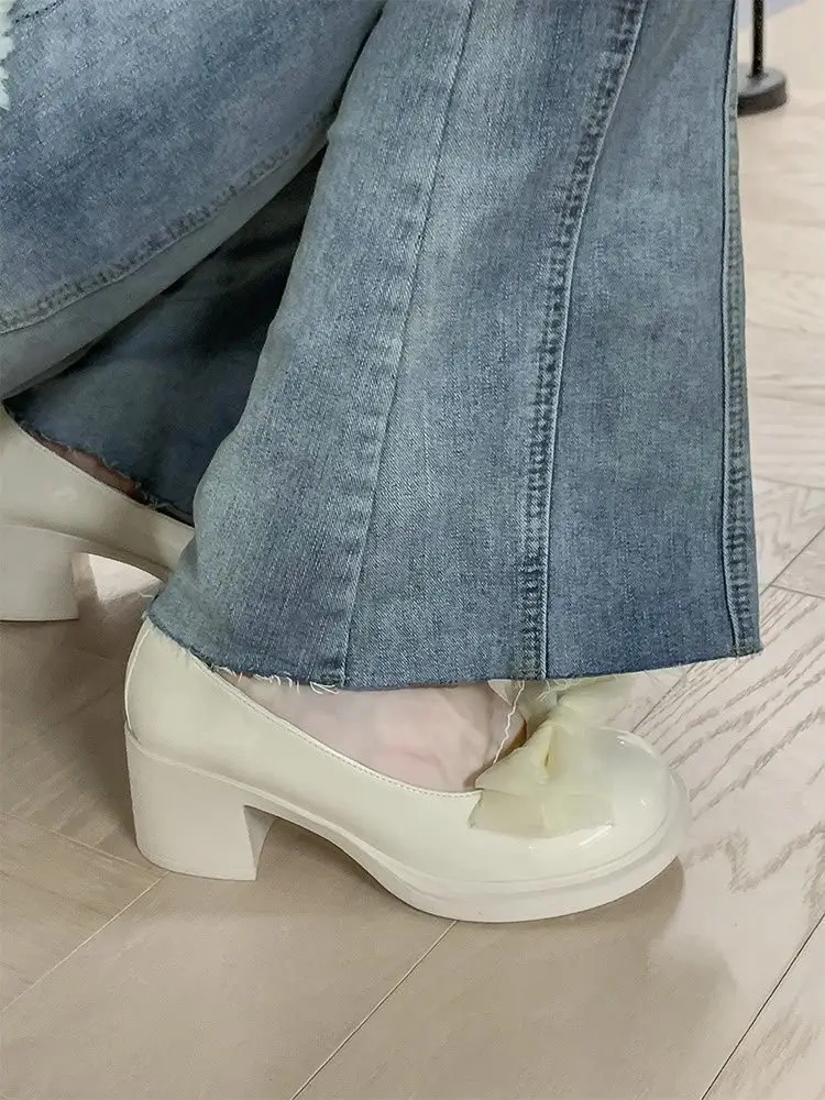 Chunky Leather Shoes Mary Jane Shoes Women's Shoes 2025 Spring and Summer New Niche Bow Retro High Heeled Leather Shoes — feature 13
