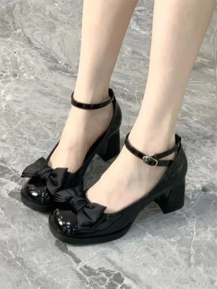 Chunky Leather Shoes Mary Jane Shoes Women's Shoes 2025 Spring and Summer New Niche Bow Retro High Heeled Leather Shoes — feature 4