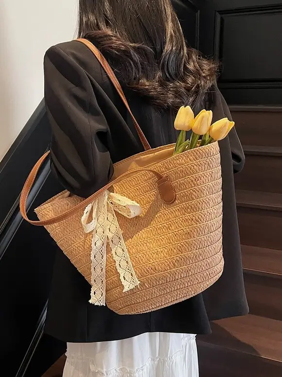 Women Straw tote bag large capacity 2025 vacation beach bag