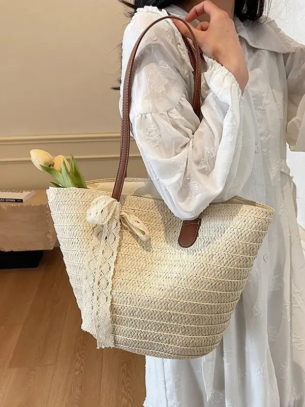 Women Straw tote bag large capacity 2025 vacation beach bag