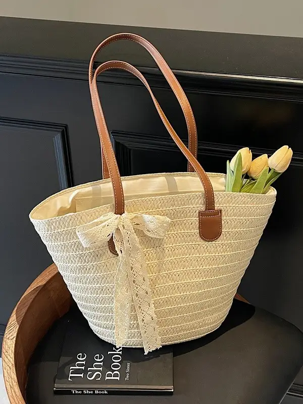 Women Straw tote bag large capacity 2025 vacation beach bag