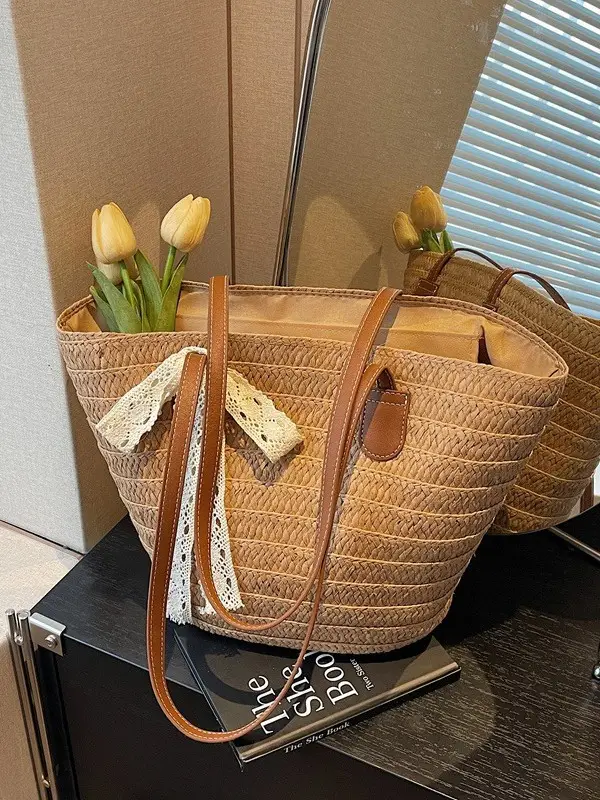 Women Straw tote bag large capacity 2025 vacation beach bag