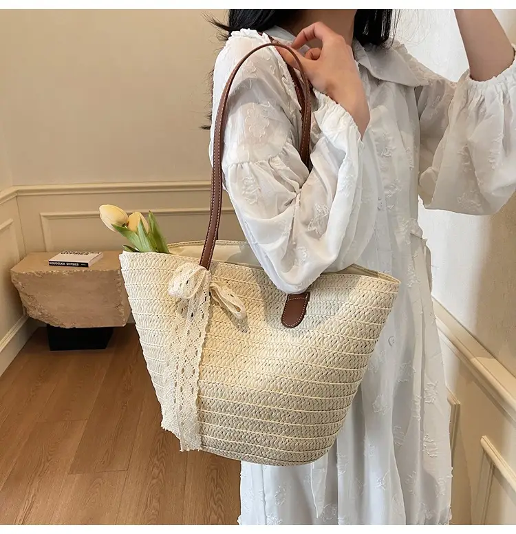 Women Straw tote bag large capacity 2025 vacation beach bag — feature 10