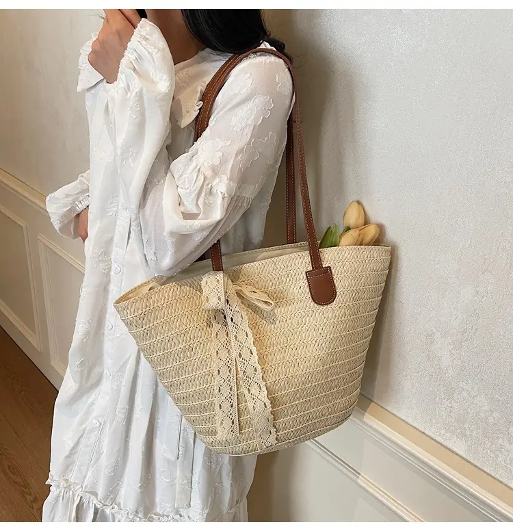 Women Straw tote bag large capacity 2025 vacation beach bag — feature 11