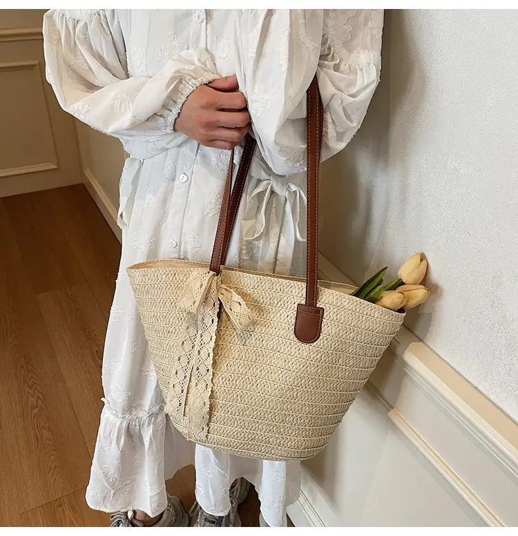 Women Straw tote bag large capacity 2025 vacation beach bag — feature 12