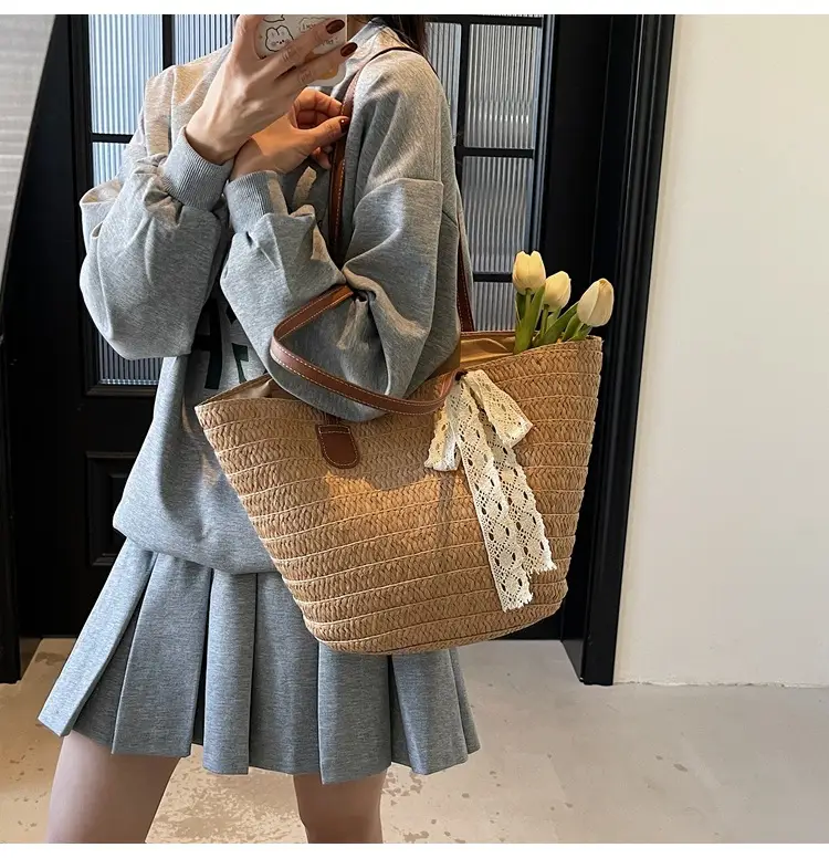 Women Straw tote bag large capacity 2025 vacation beach bag — feature 13