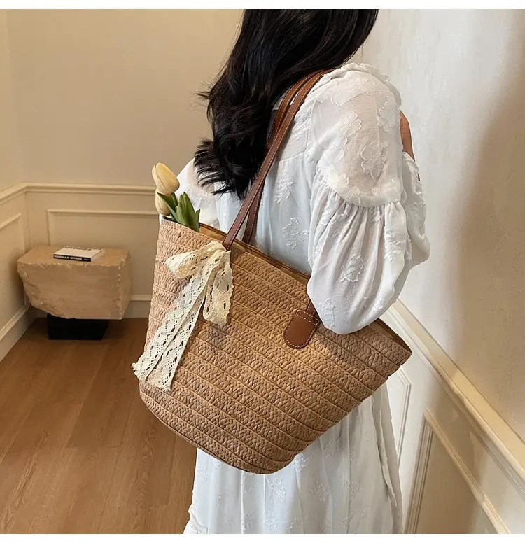 Women Straw tote bag large capacity 2025 vacation beach bag — feature 14