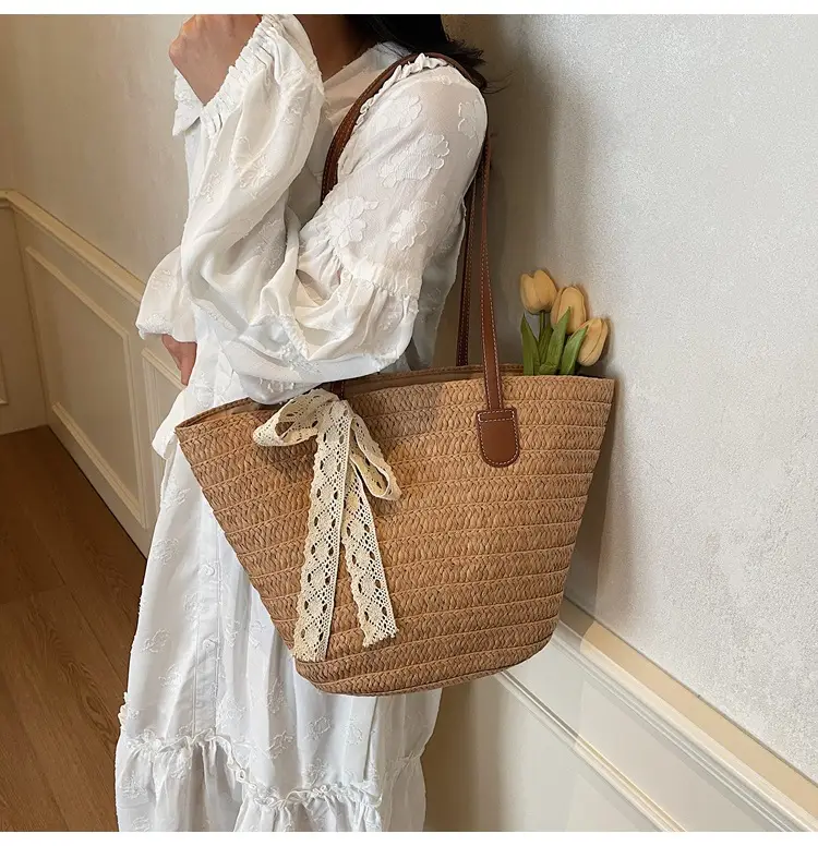 Women Straw tote bag large capacity 2025 vacation beach bag — feature 15