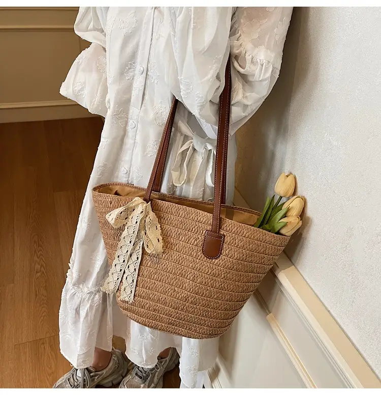 Women Straw tote bag large capacity 2025 vacation beach bag — feature 16