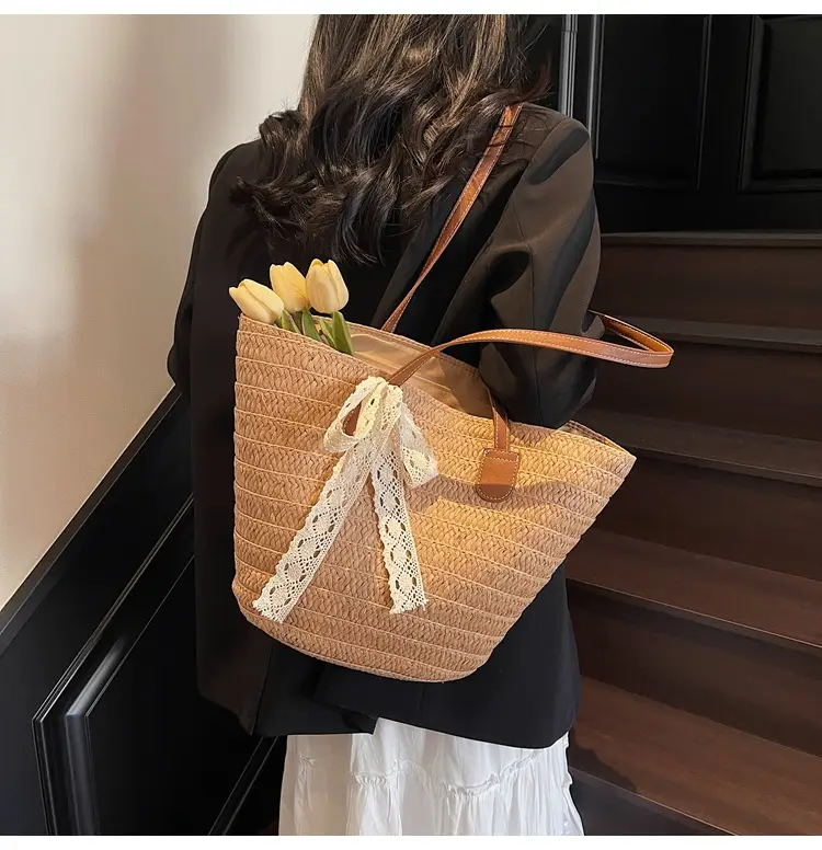 Women Straw tote bag large capacity 2025 vacation beach bag — feature 17