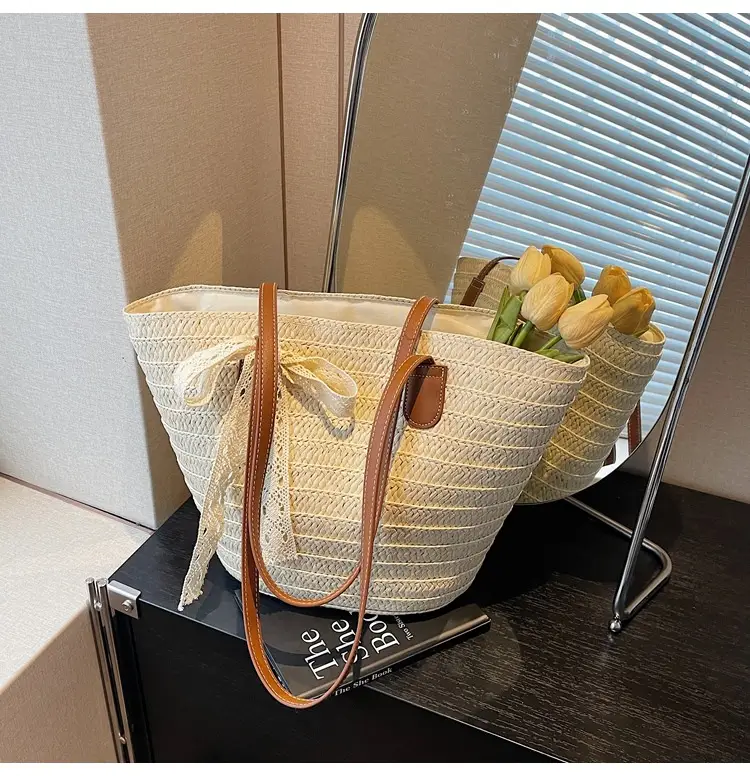 Women Straw tote bag large capacity 2025 vacation beach bag — feature 18