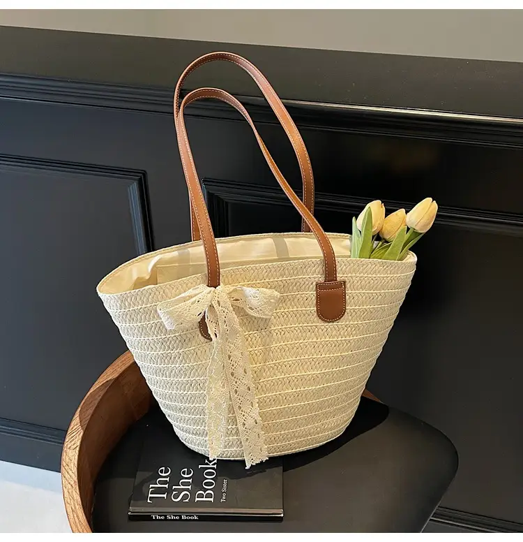 Women Straw tote bag large capacity 2025 vacation beach bag — feature 19