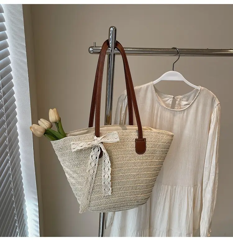 Women Straw tote bag large capacity 2025 vacation beach bag — feature 20
