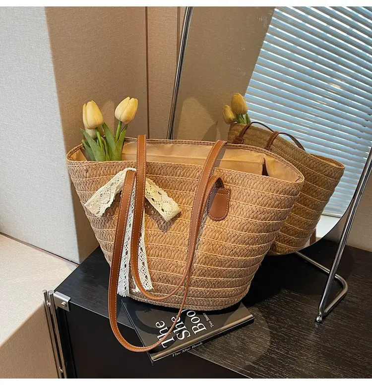Women Straw tote bag large capacity 2025 vacation beach bag — feature 21