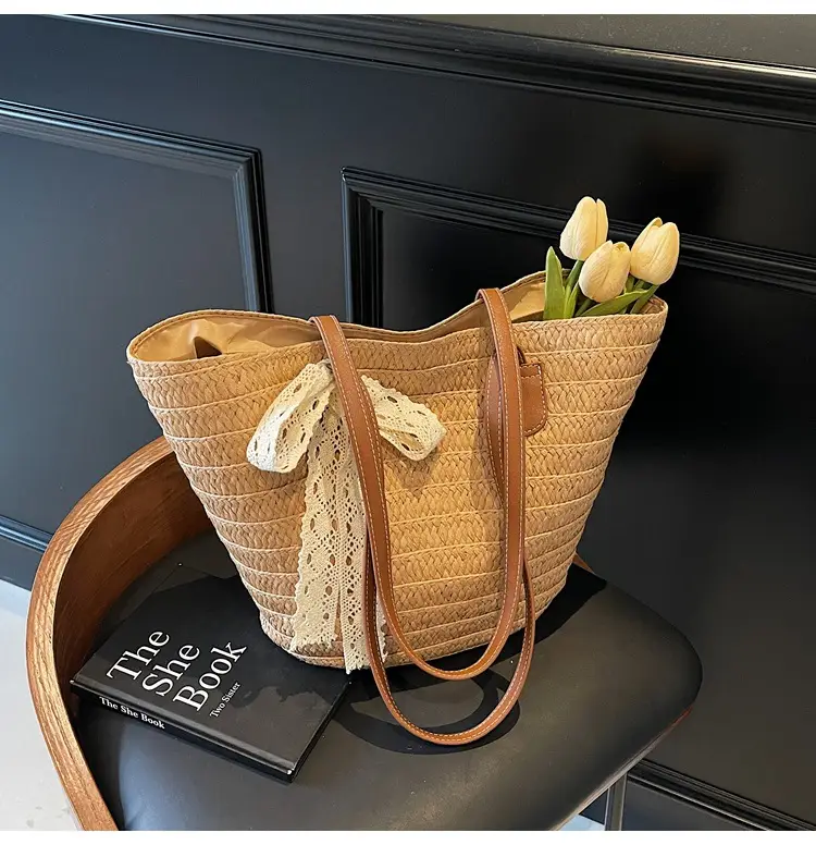 Women Straw tote bag large capacity 2025 vacation beach bag — feature 22