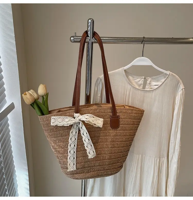 Women Straw tote bag large capacity 2025 vacation beach bag — feature 23